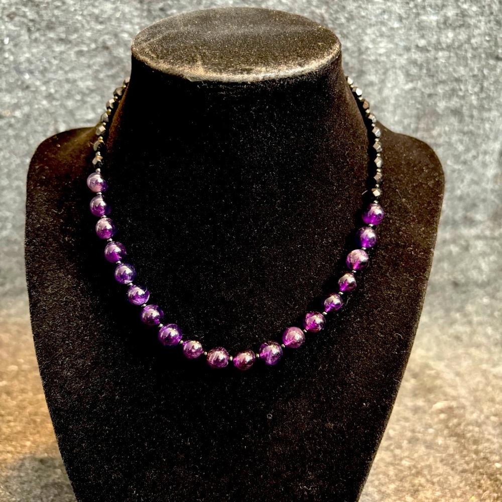 Dark Purple Amethyst Beaded Necklace